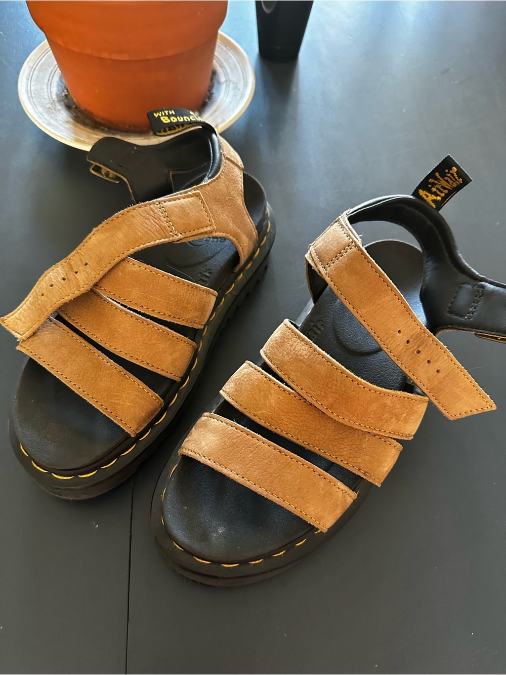 Dr. Martens Tan Suede Strappy Sandals